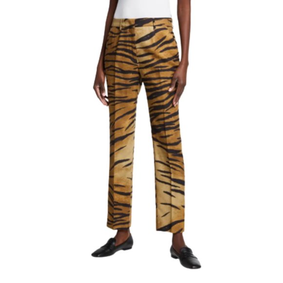 NWOT ETRO Bristol Tiger Trousers Pants Womens 42 8 Brown Black Straight Leg Wool